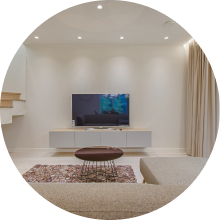 Interior shot of living room looking toward TV.