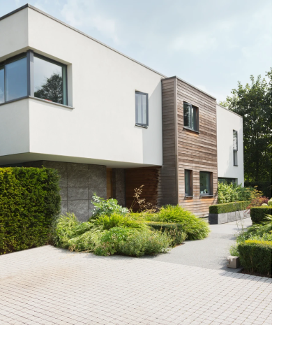 Exterior of contemporary home with walkway