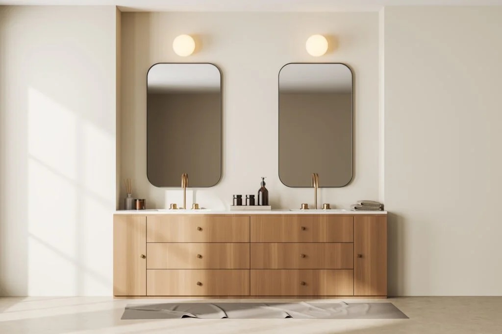 Double vanity and mirrors in custom bathroom remodel