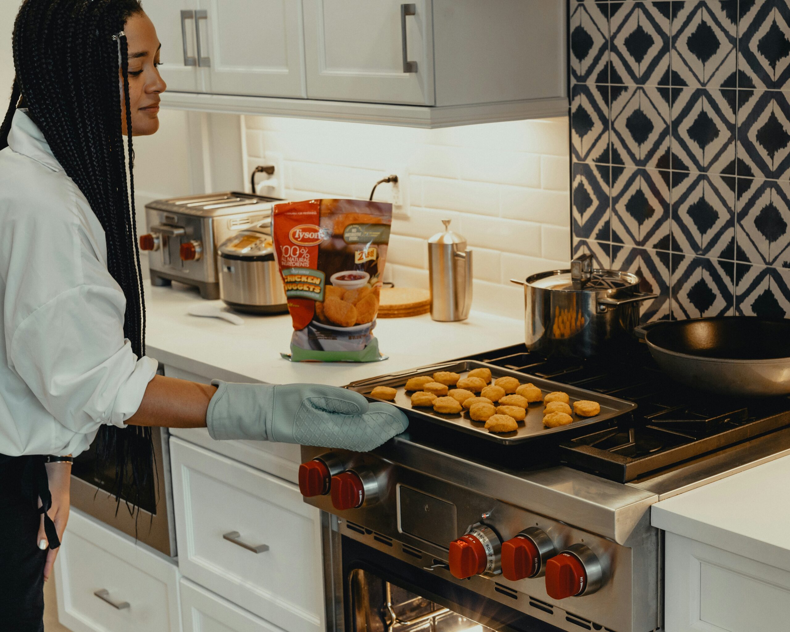 Woman prepping food in modern kitchen