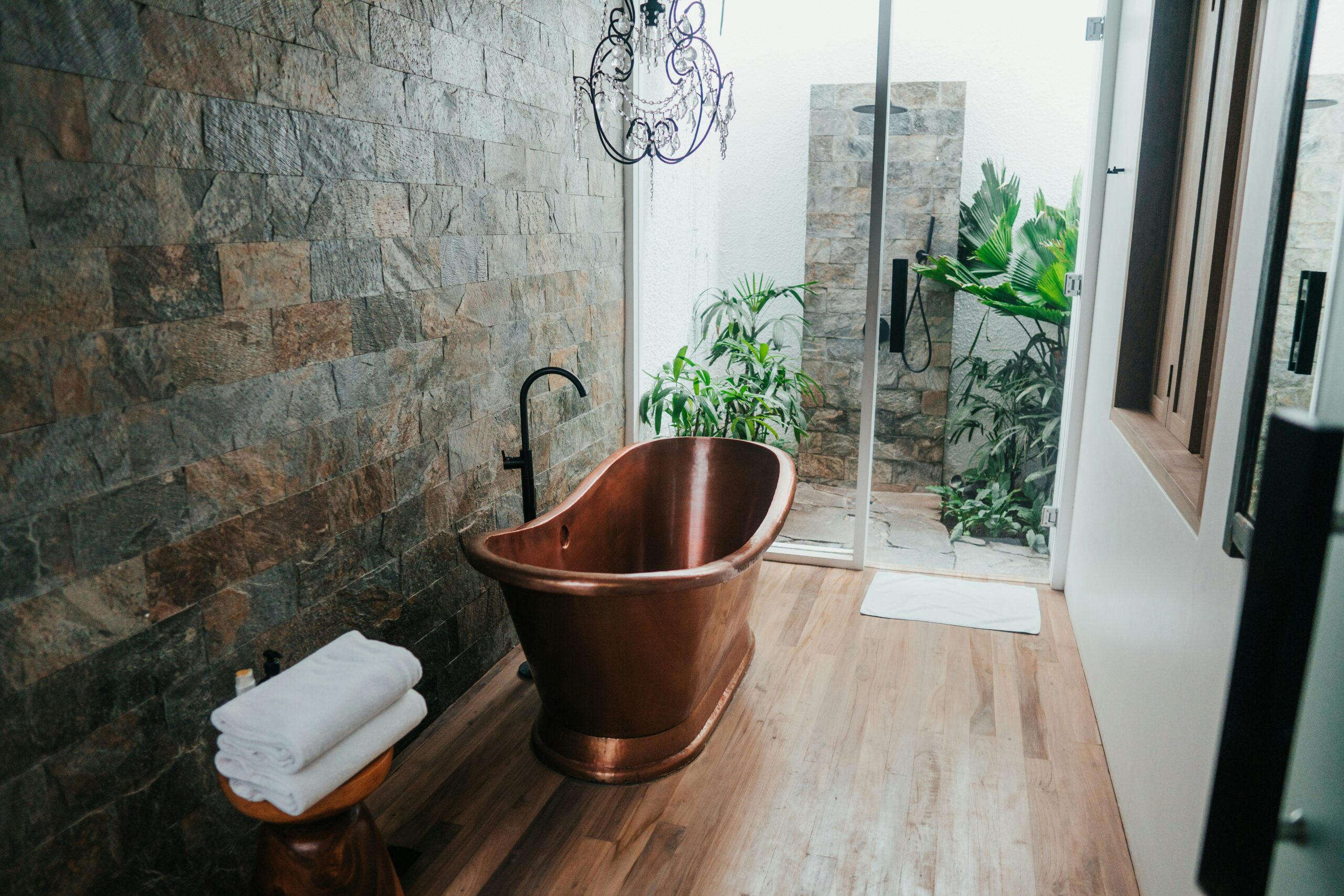 Modern bathroom with wood floors