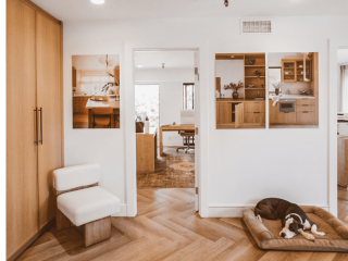 dog-sleeping Pet dog sleeping on a mat & wooden flooring