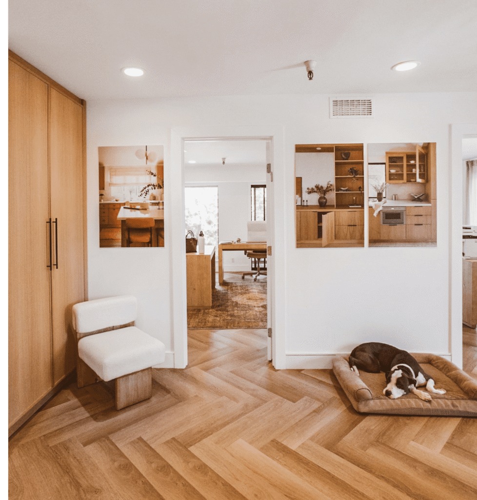 dog-sleeping Pet dog sleeping on a mat & wooden flooring