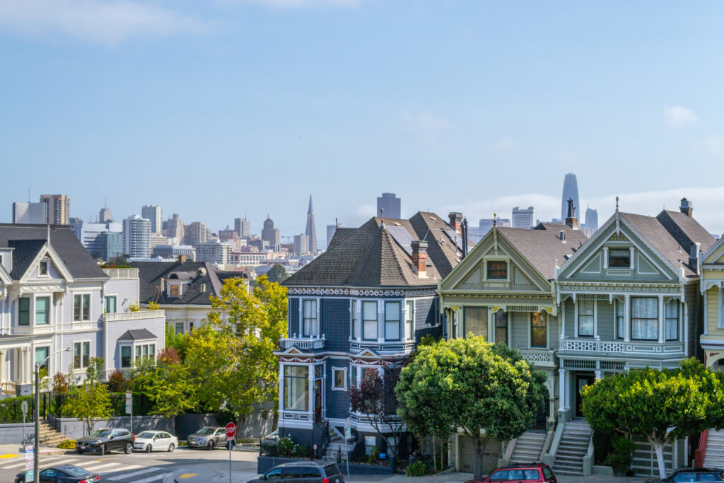 Luxury homes in San Francisco with the city skyline in the background