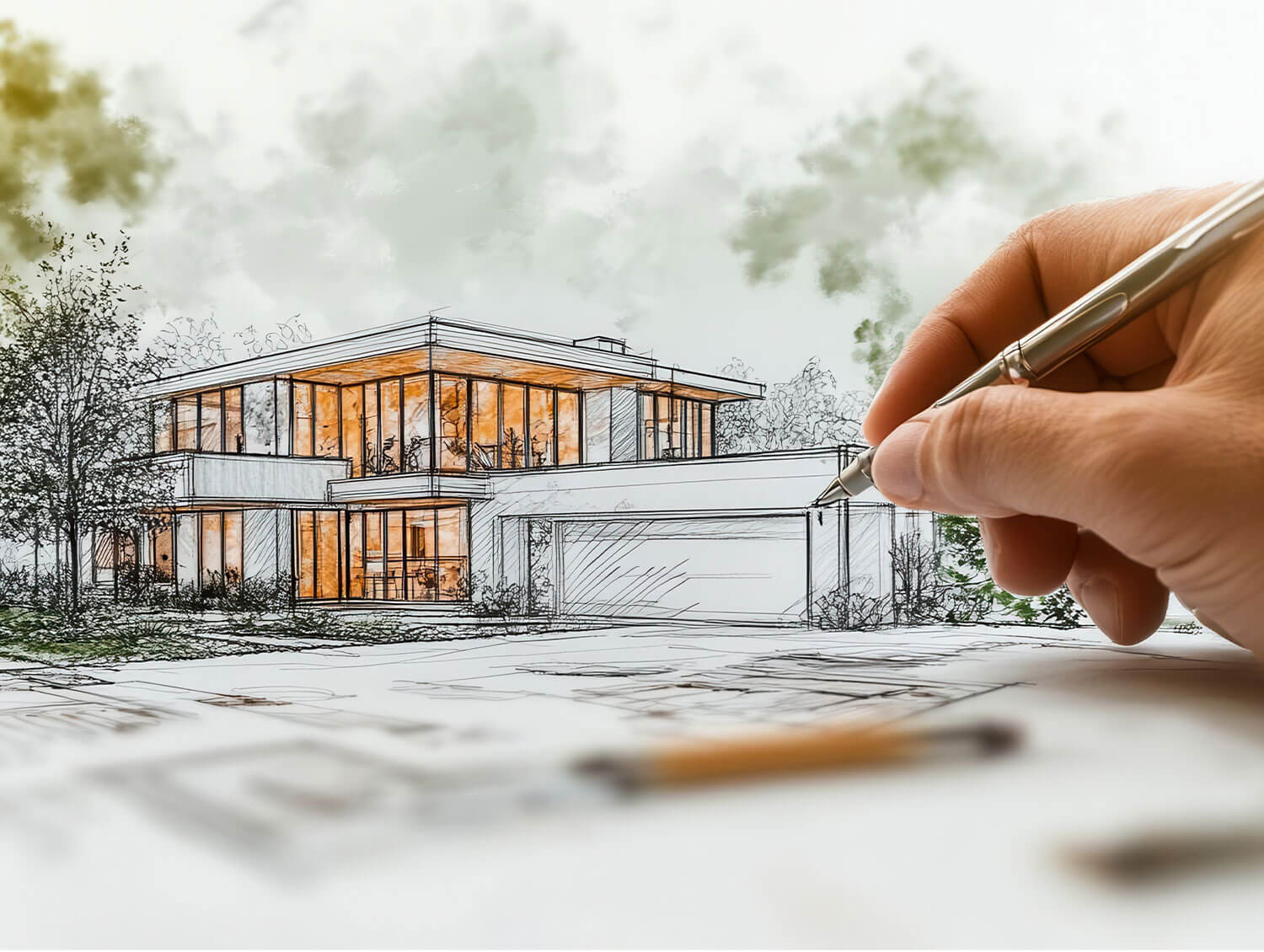 A house layout drawing is being drawn