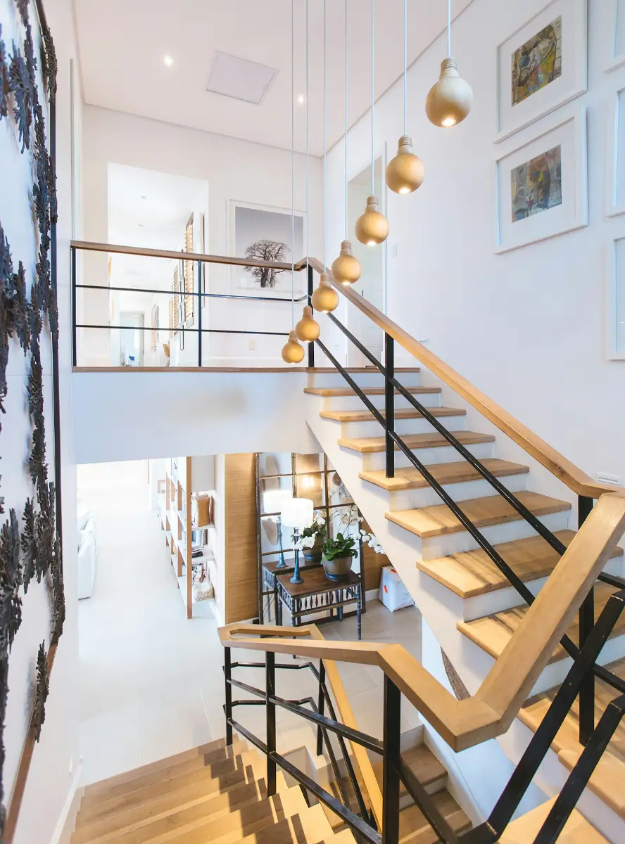 An elegant open-stairway in a new house construction