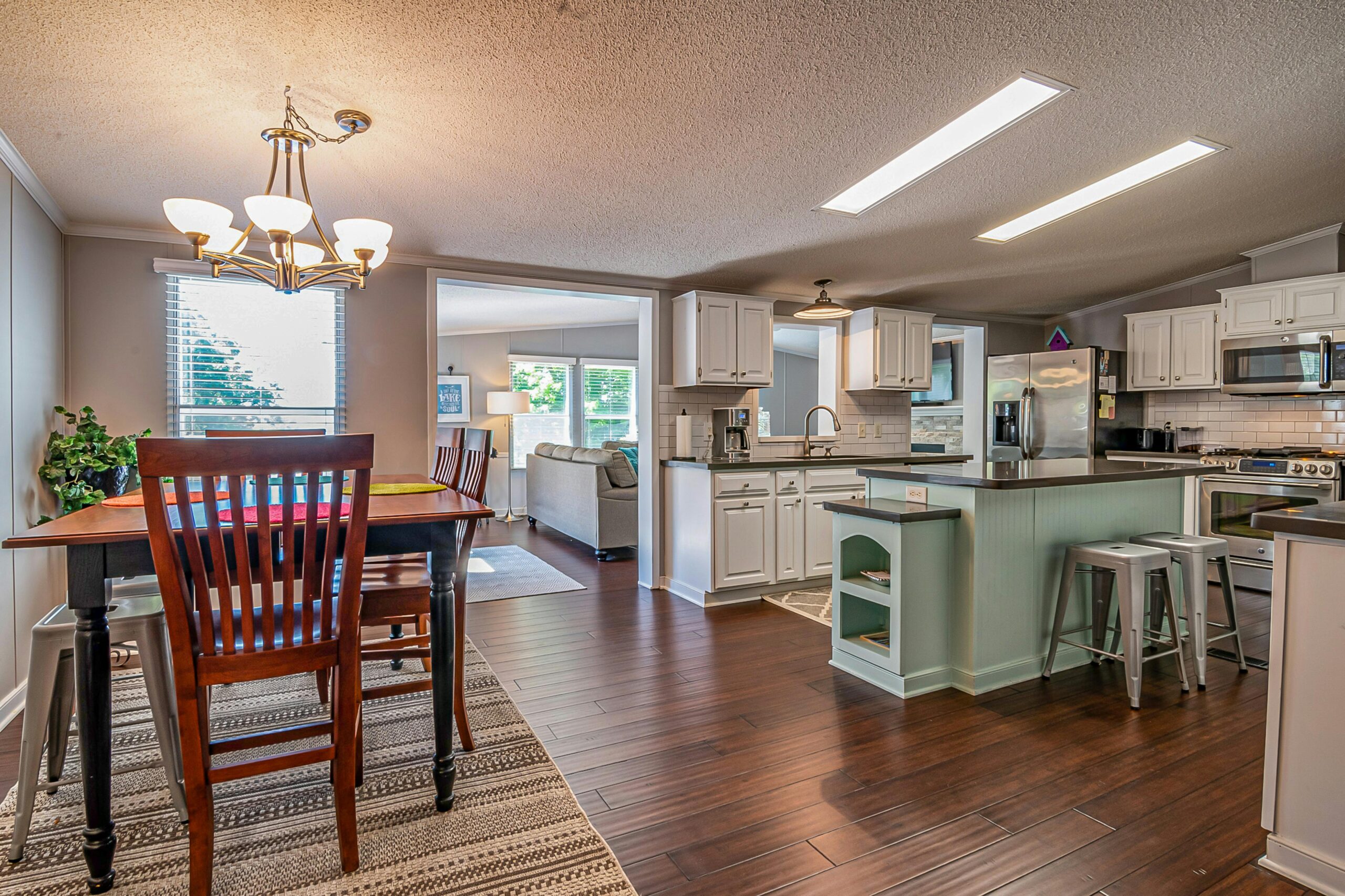 Dining area & kitchen in a modern renovated home