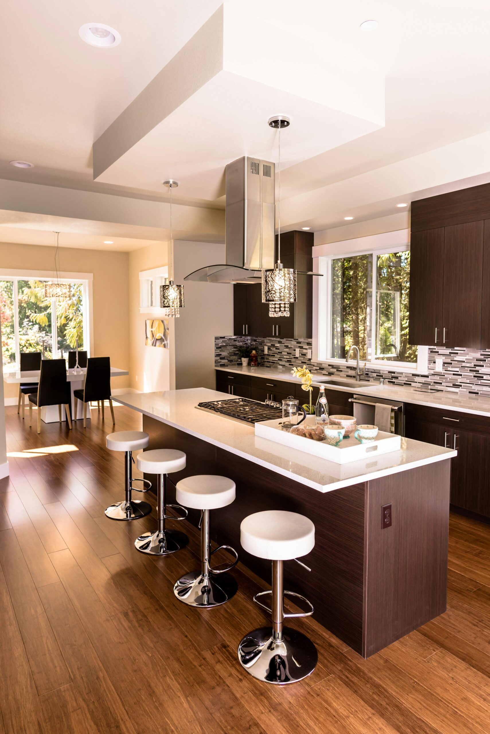 Modern kitchen with island & bar stools