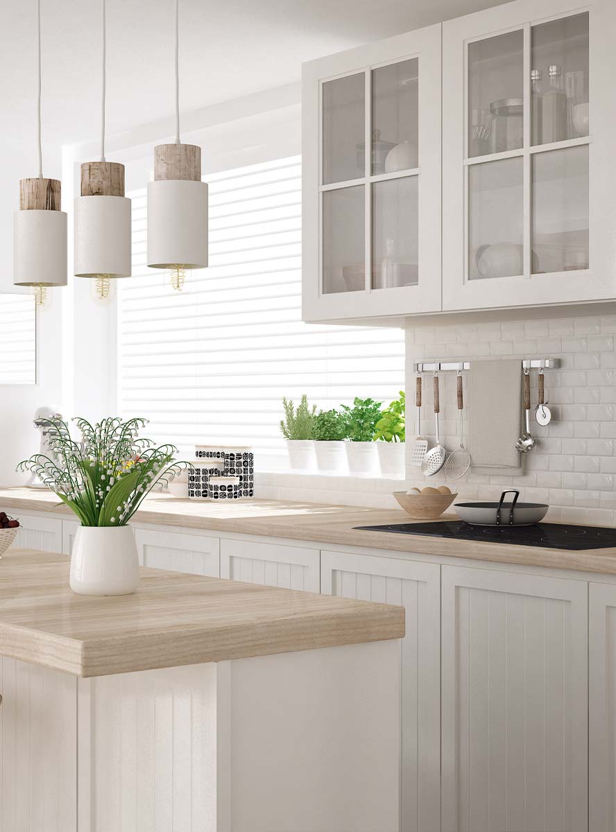 A new kitchen with white walls
