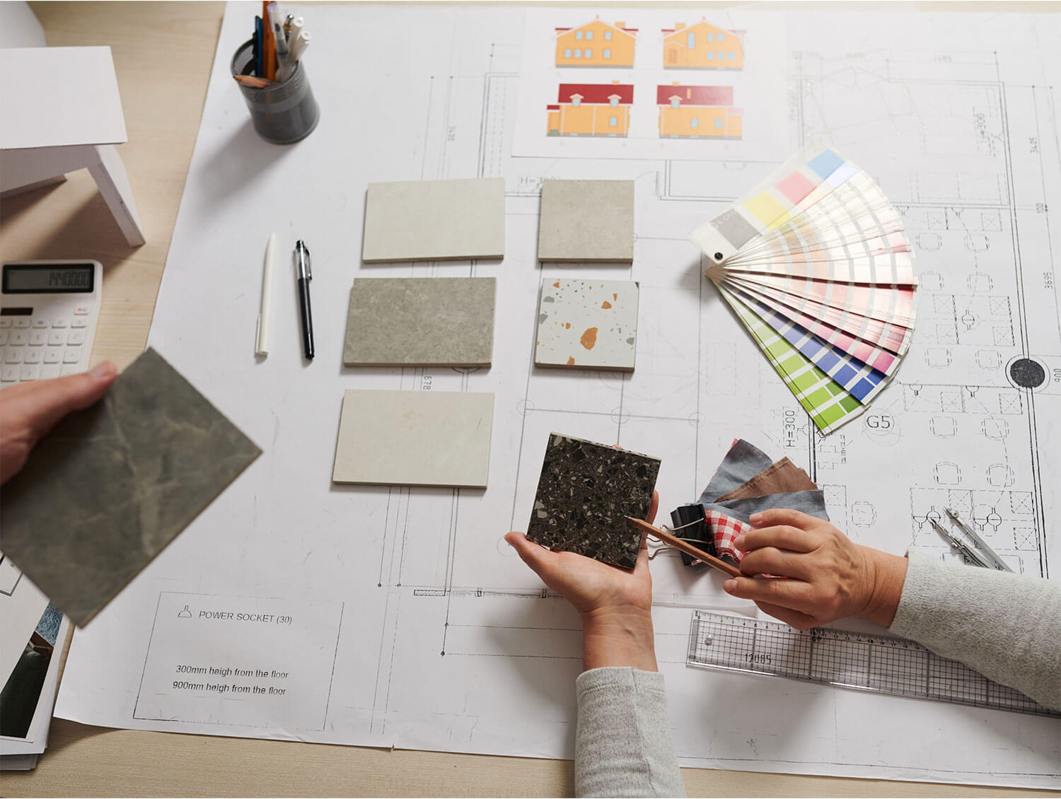 Architect & client selecting materials