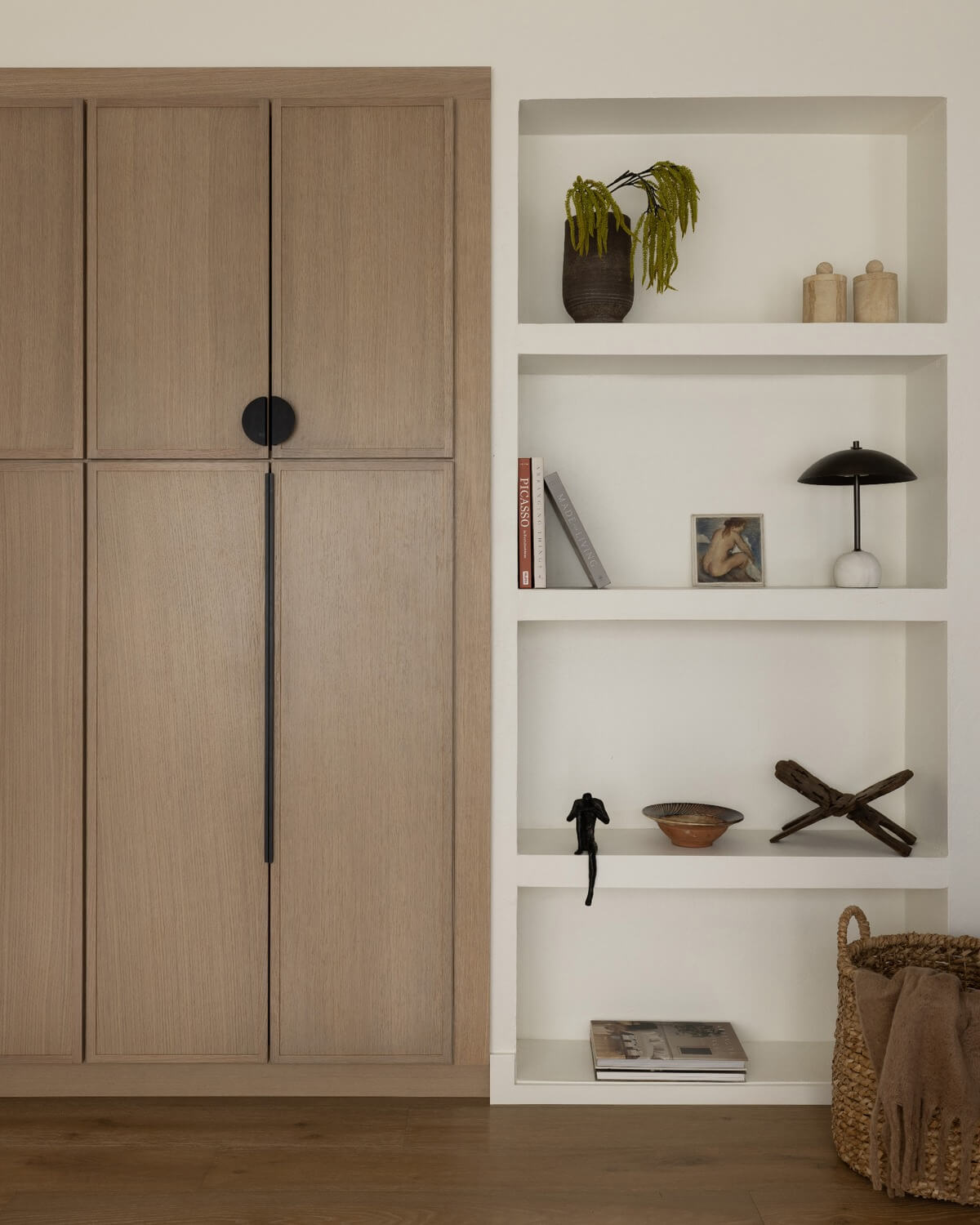 Semi-custom white oak shaker cabinetry detail