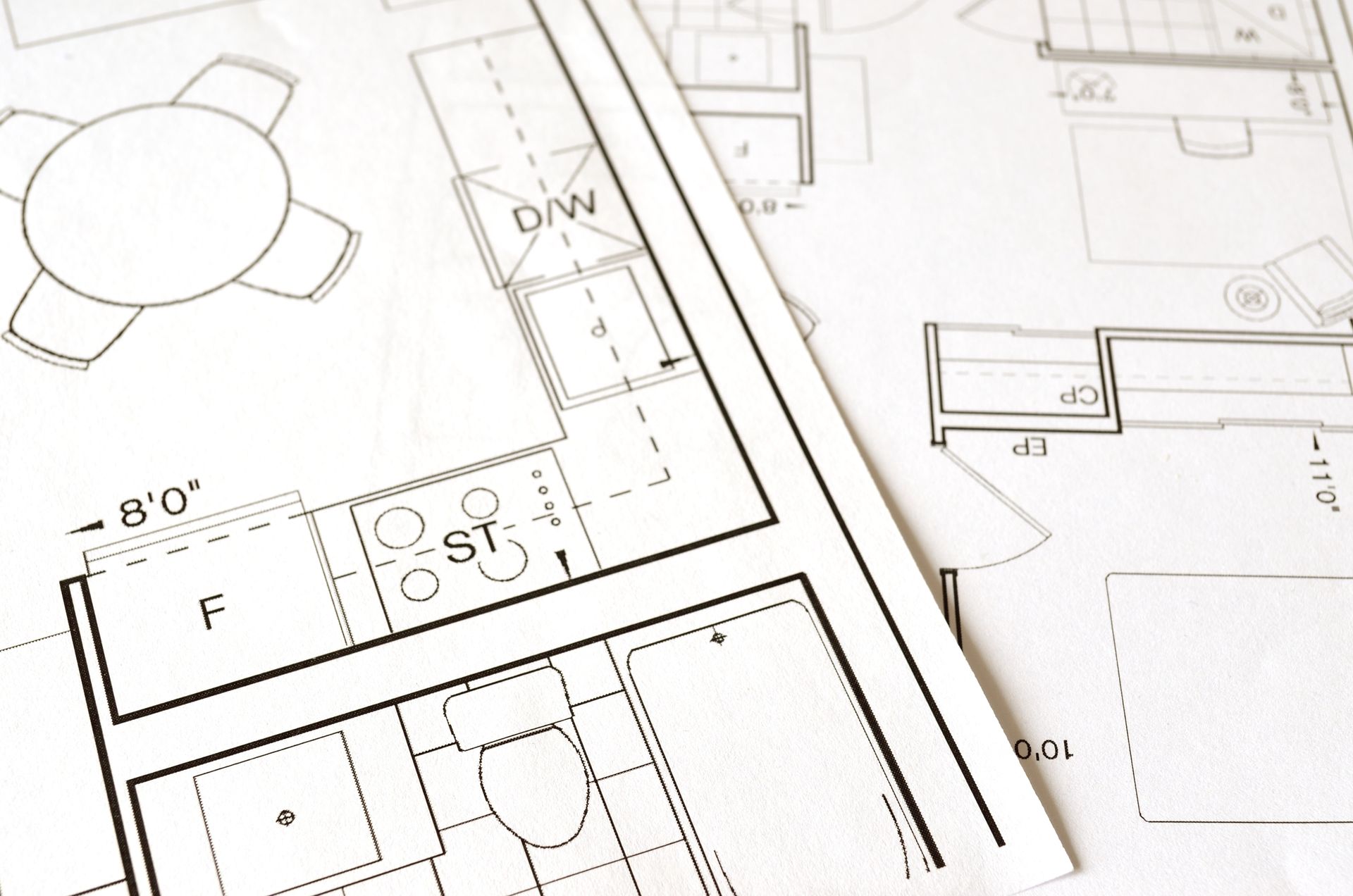Architectural floor plan drawing with detailed room layouts and measurements
