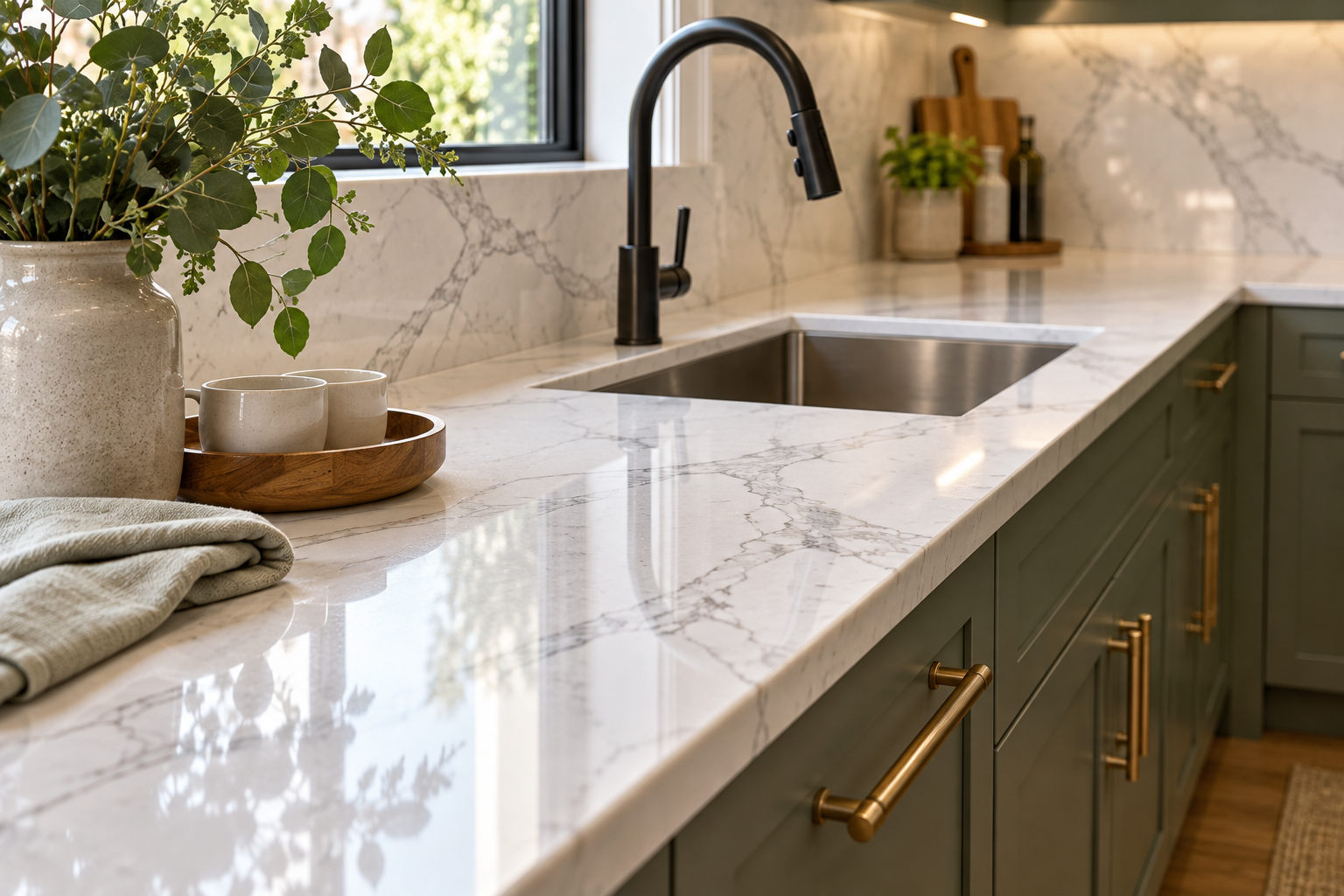 Quartz countertops in a finished kitchen remodel Los Altos project by Valley Boutique Builders