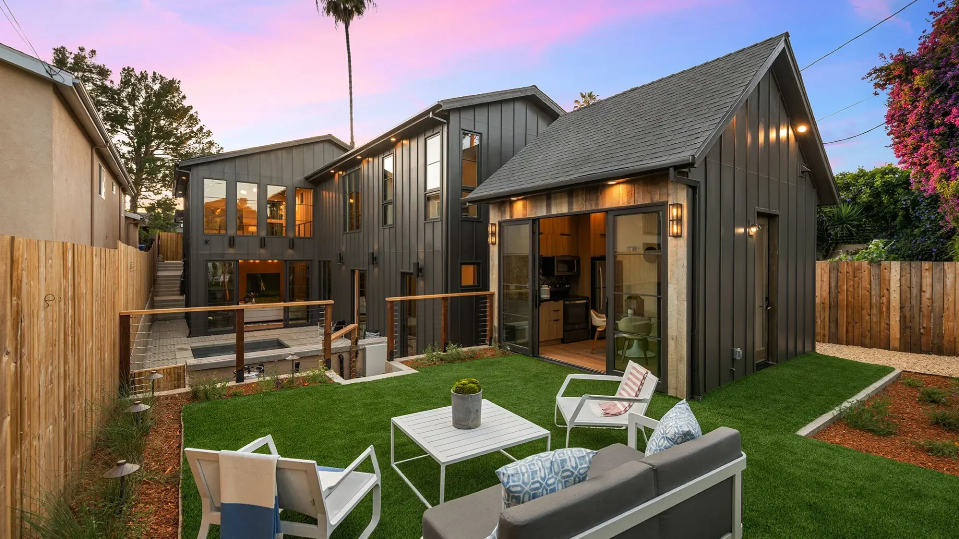 A custom ADU kitchen with a seating arrangement
