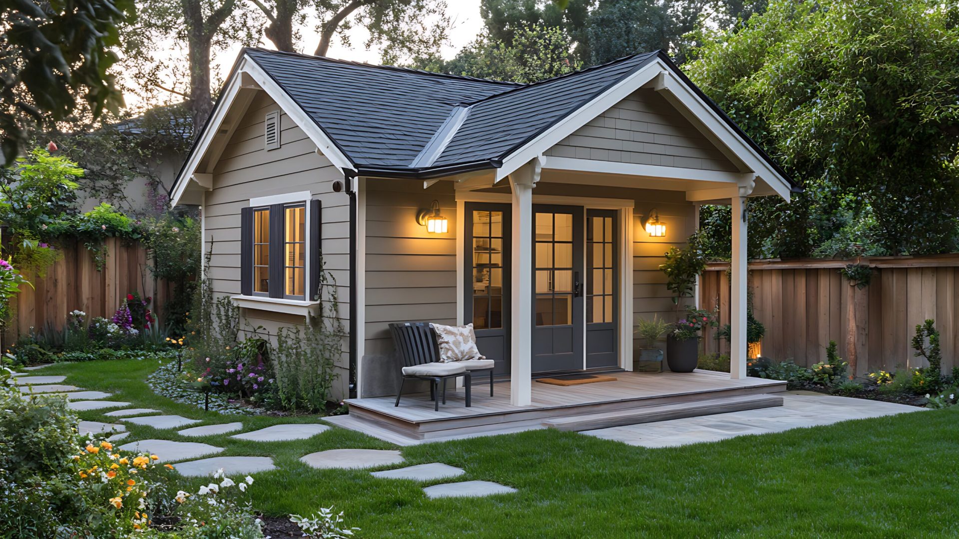 A detached ADU with a front porch