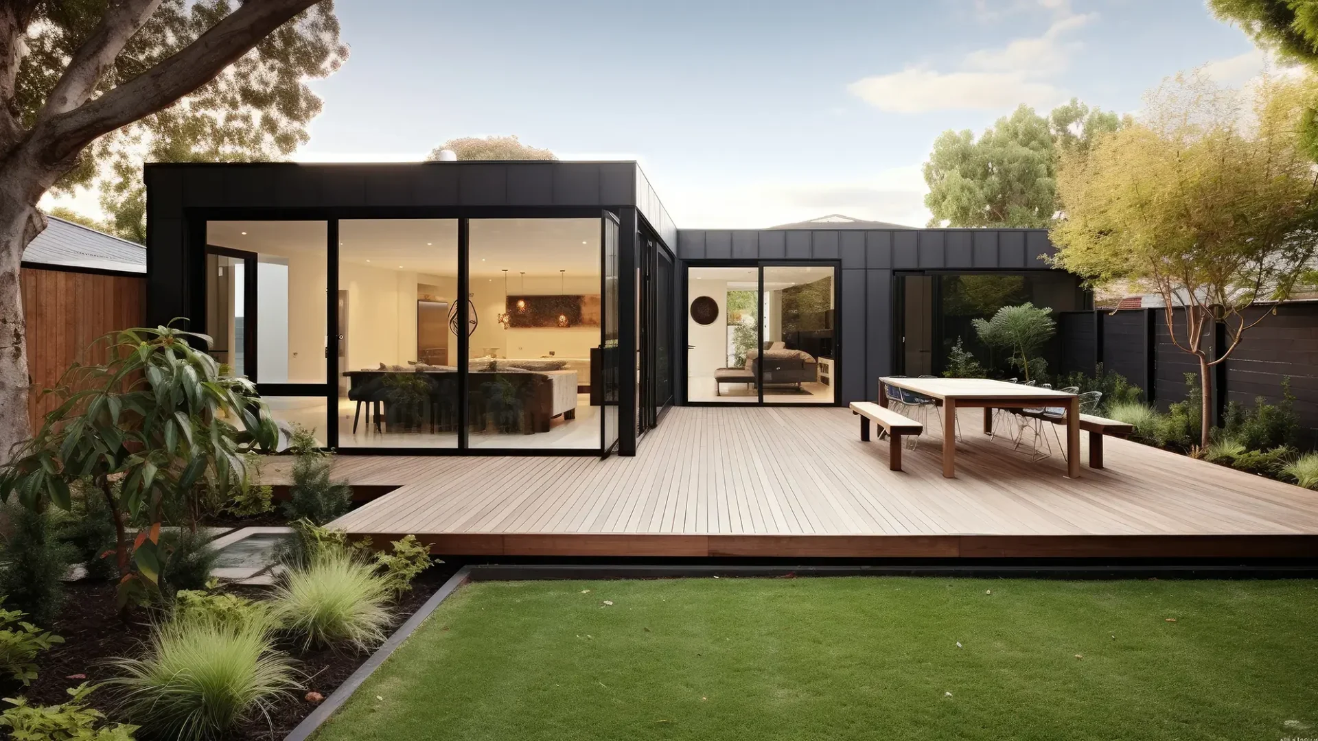 A modern home room addition with patio